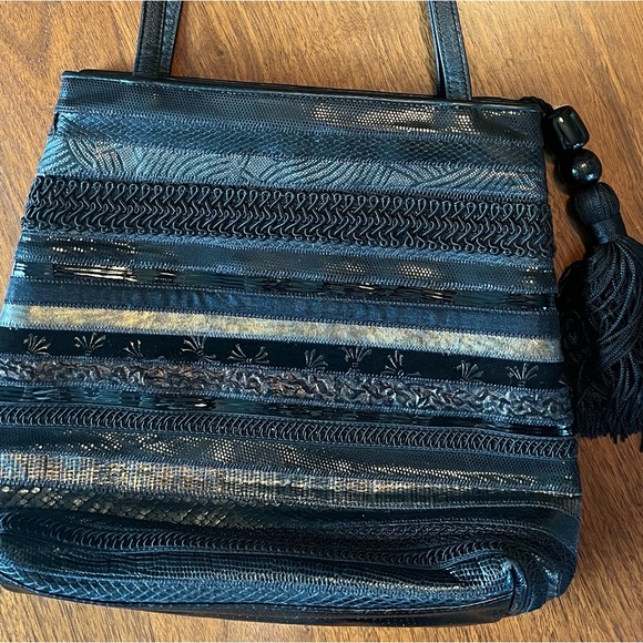 Vintage SHARIF shoulder bag Black patchwork accents pristine condition - Picture 9 of 9